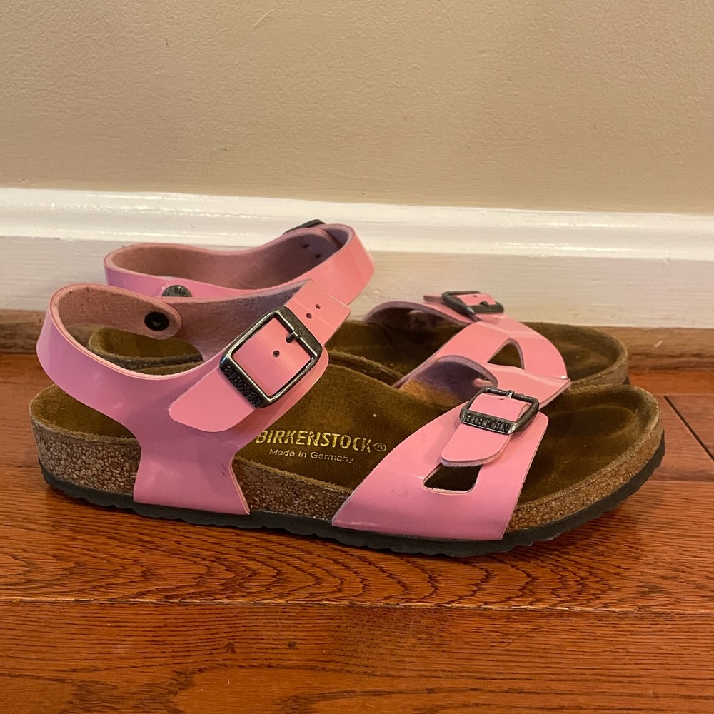 Birkenstock Kids' Rio BIRKO-FLOR PATENT Cashmere Rose Pink - size 3-3.5